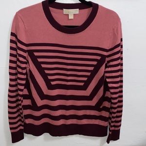 MICHAEL Michael Kors Crew Neck Sweet Striped Cranberry Sweater.